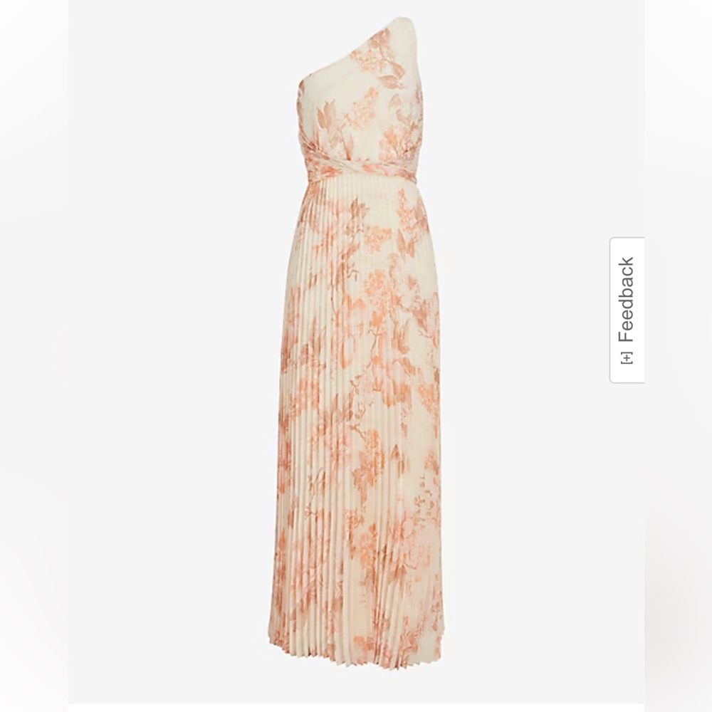 Metallic Floral One Shoulder Twist Front Pleated Maxi Dress